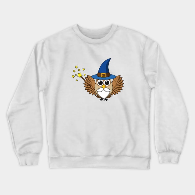 Cute Merlin the Wizard Owl Cartoon Crewneck Sweatshirt by BirdAtWork